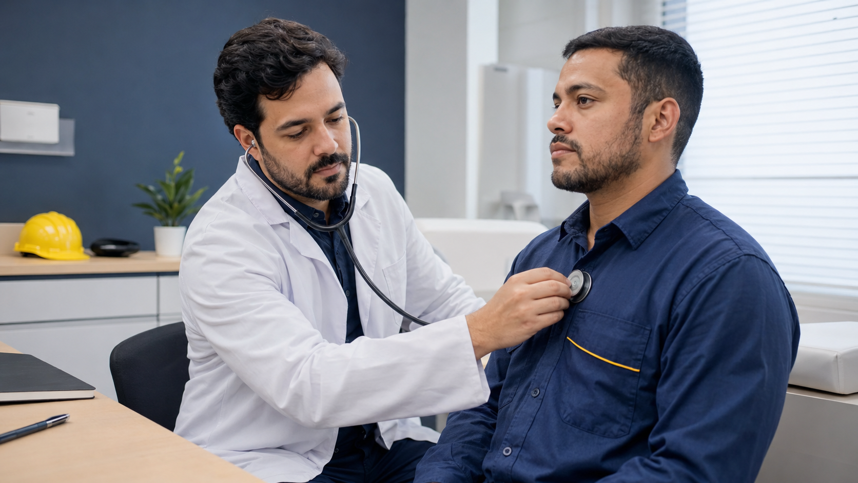 Médico do trabalho realizando exame ocupacional em colaborador